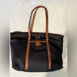 Dooney and Burke Classic Black Tote with Tan Leather Trim